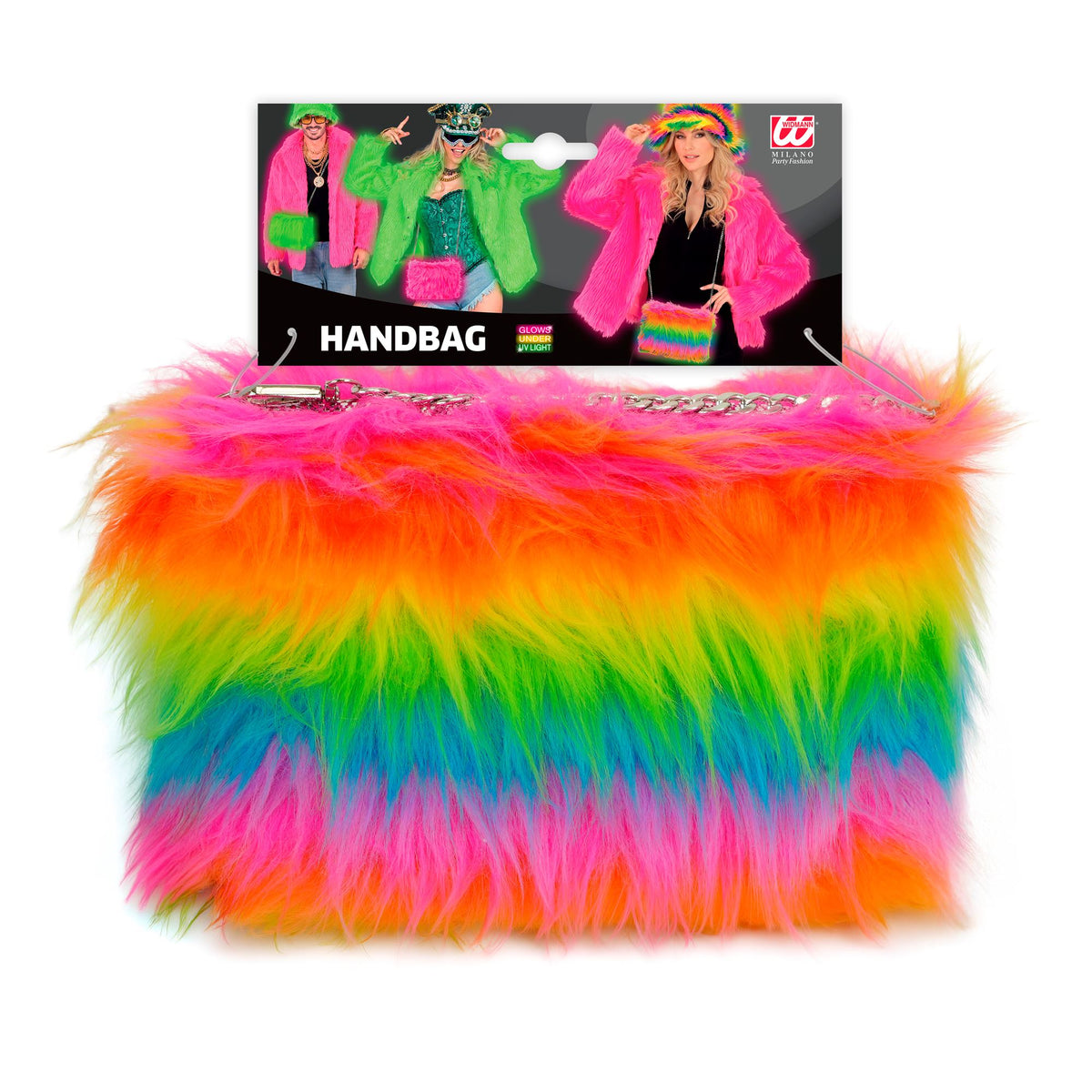 Widmann Regenbogen-Handtasche aus Langhaarplüsch für Fasnacht – Detailansicht