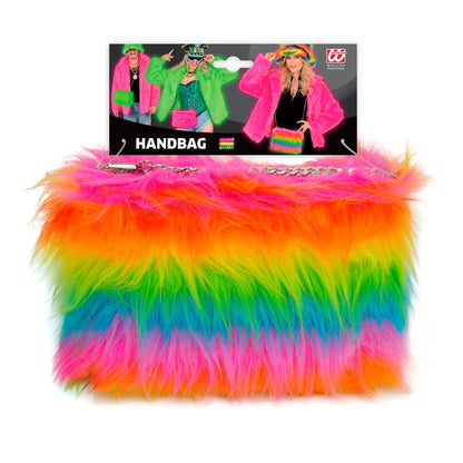Widmann Regenbogen-Handtasche aus Langhaarplüsch für Fasnacht – Detailansicht