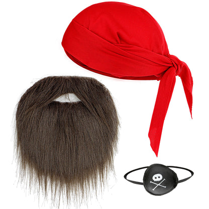"PIRAT" Dress- Up- Set (Kopftuch, Augenklappe, Bart mit Schnurrbart)
