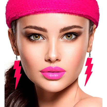 "NEON PINKE 80er JAHRE BLITZ OHRRINGE"