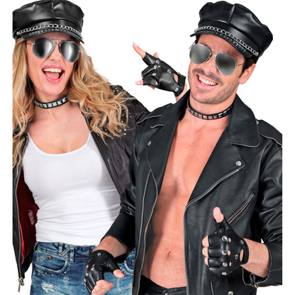"ROCKER/BIKER SET" (Mütze, Halsband, Handschuhe, Brille)