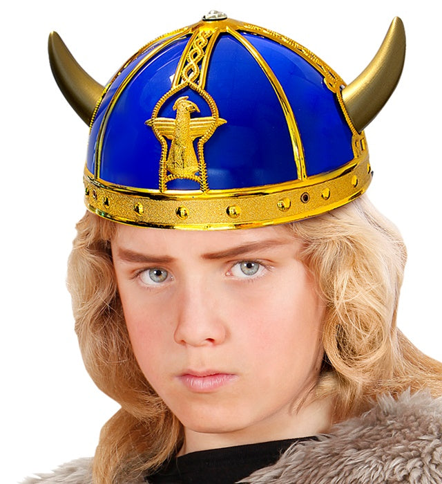 Widmann blauer Wikingerhelm aus metallischem Hartplastik – Seitenansicht