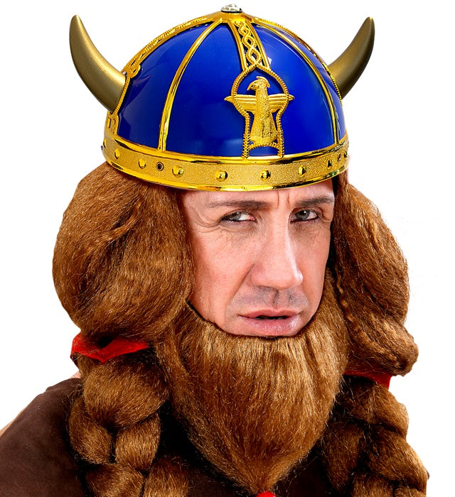 Widmann blauer Wikingerhelm aus metallischem Hartplastik – Rückansicht