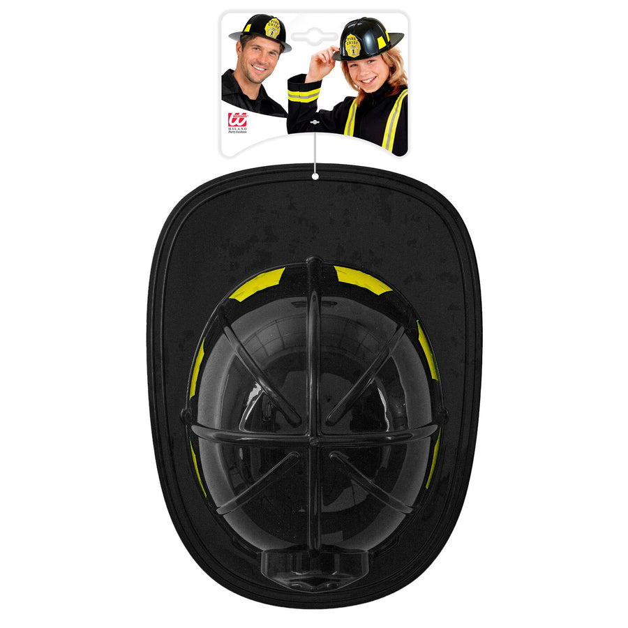 Schwarzer Feuerwehrhelm aus Hartplastik von Widmann – Detailansicht