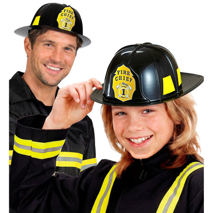 Schwarzer Feuerwehrhelm aus Hartplastik von Widmann – Seitenansicht