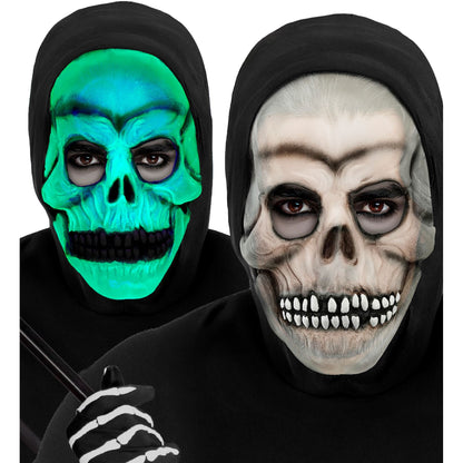 Widmann leuchtende Totenkopfmaske mit Kapuze aus Latex – Rückansicht