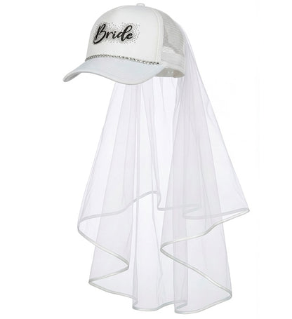 "BRAUT BASECAP MIT SCHLEIER UND STRASS"