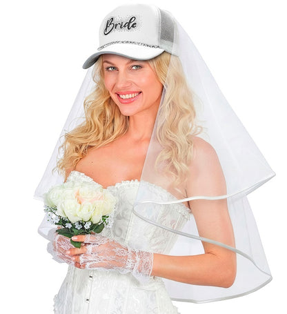 "BRAUT BASECAP MIT SCHLEIER UND STRASS"