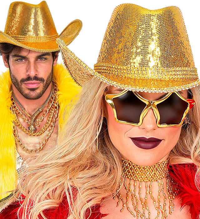 "GOLDENER PAILLETTEN COWBOY HUT MIT STRASS"