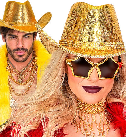 "GOLDENER PAILLETTEN COWBOY HUT MIT STRASS"