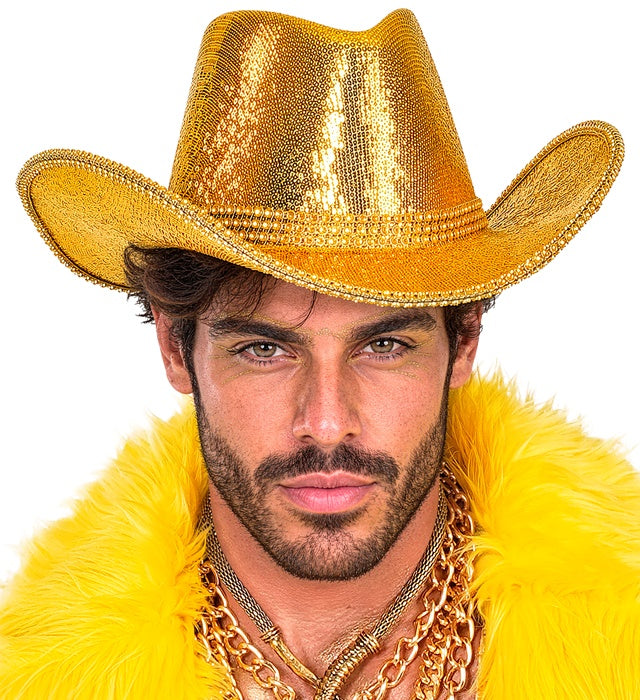"GOLDENER PAILLETTEN COWBOY HUT MIT STRASS"