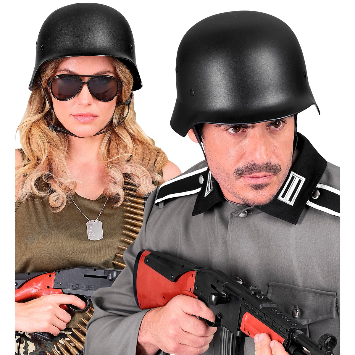 Schwarzer Militärhelm aus Hartplastik für Erwachsene von Widmann – Rückansicht