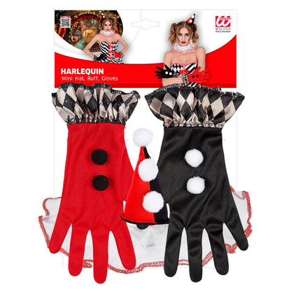 "BÖSER HARLEKIN" (Minihut, Kragen, Handschuhe)