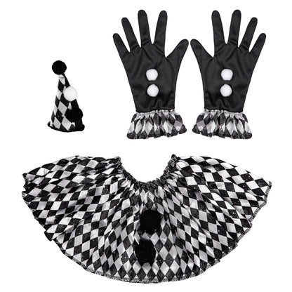 "HARLEKIN" (Minihut, Kragen, Handschuhe)