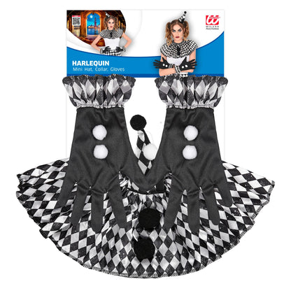 "HARLEKIN" (Minihut, Kragen, Handschuhe)