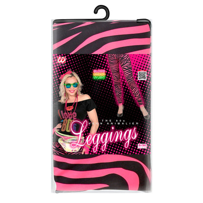 "80er JAHRE LEGGINGS NEON PINK TIGERPRINT"