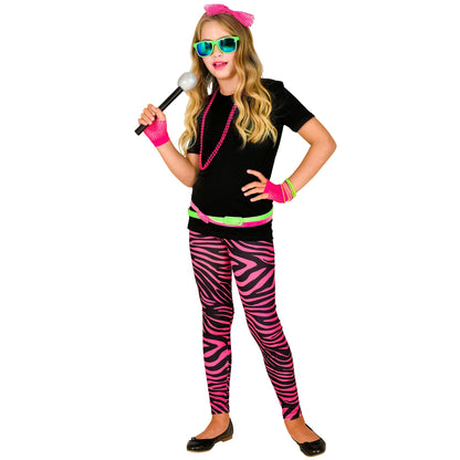 "80er JAHRE LEGGINGS NEON PINK TIGERPRINT"