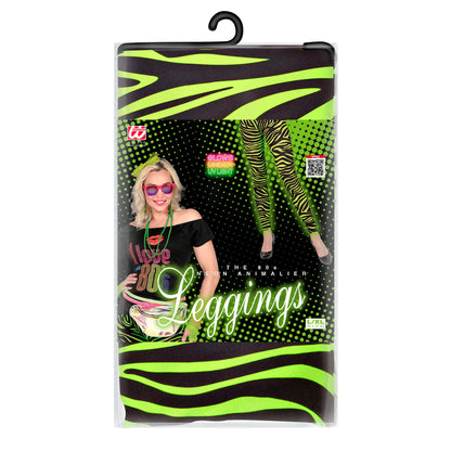 "80er JAHRE LEGGINGS NEON GRÜN TIGERPRINT"