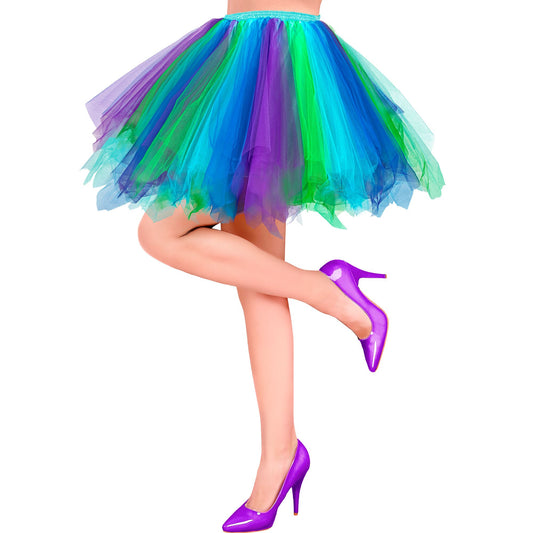 Bunter Tutu Rock in Blau, Türkis, Grün und Violett für Fasnacht & Mottopartys