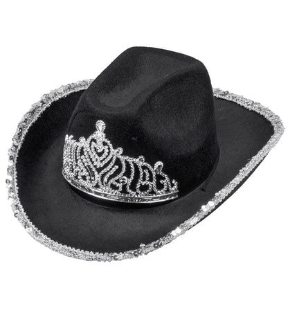 "SCHWARZER COWGIRL PARTYHUT MIT TIARA"