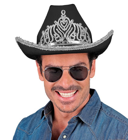 "SCHWARZER COWGIRL PARTYHUT MIT TIARA"