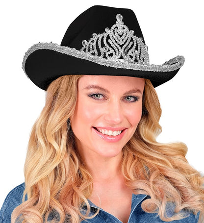 "SCHWARZER COWGIRL PARTYHUT MIT TIARA"