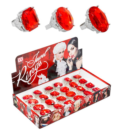 "RING MIT ROTEM EDELSTEIN" in Displaybox - sort. in 3 Modellen