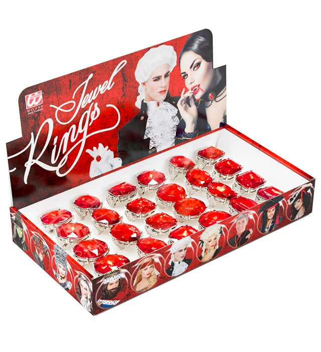 "RING MIT ROTEM EDELSTEIN" in Displaybox - sort. in 3 Modellen
