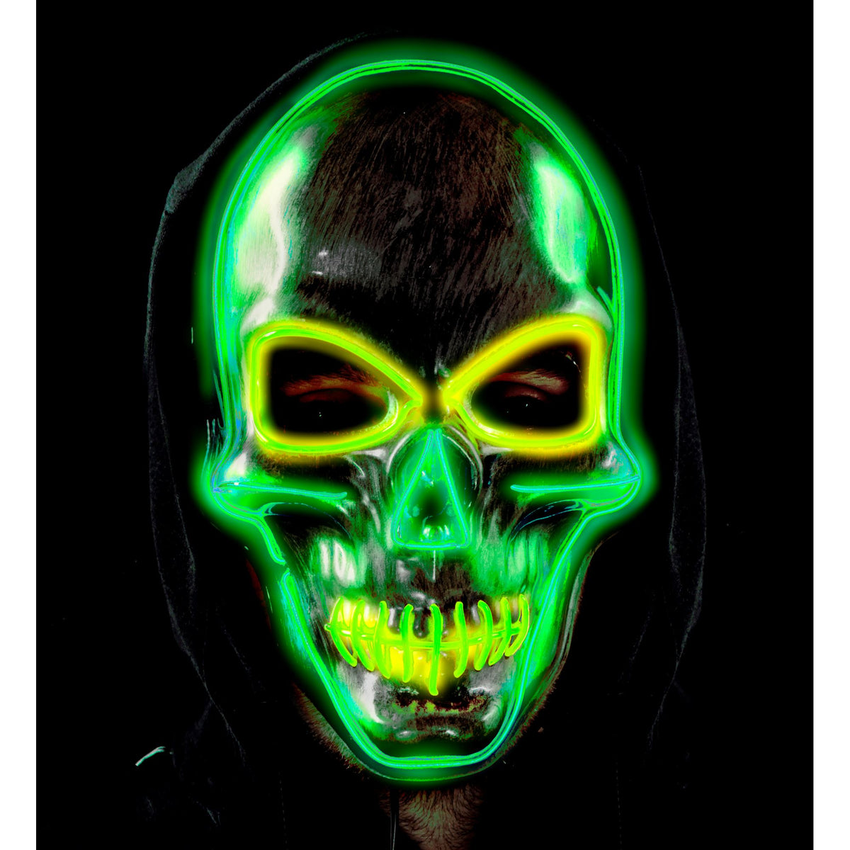 Silberne Widmann Totenkopfmaske mit farbigen LEDs – Detailansicht