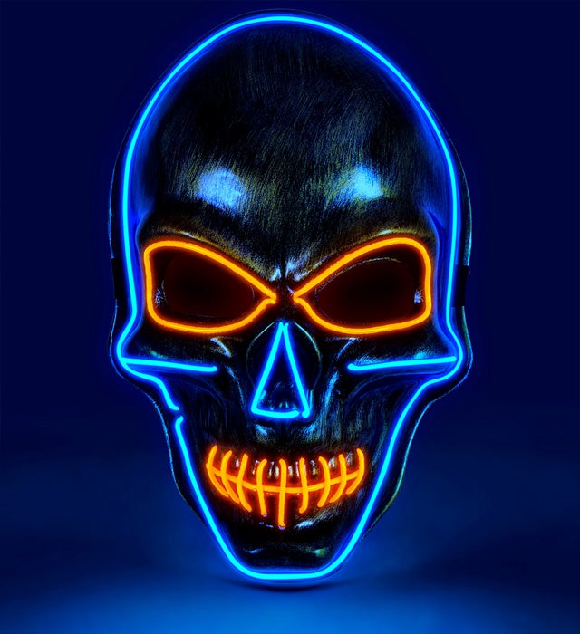 "GOLDENE TOTENKOPFMASKE MIT FARBIGEN LEDS"
