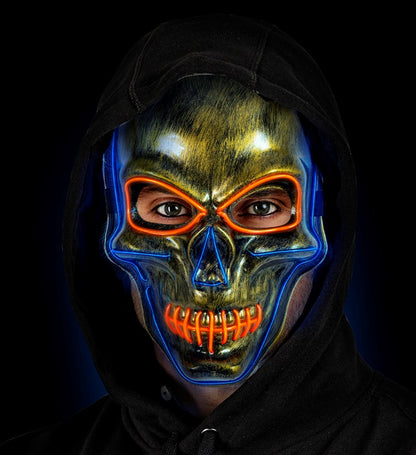 "GOLDENE TOTENKOPFMASKE MIT FARBIGEN LEDS"