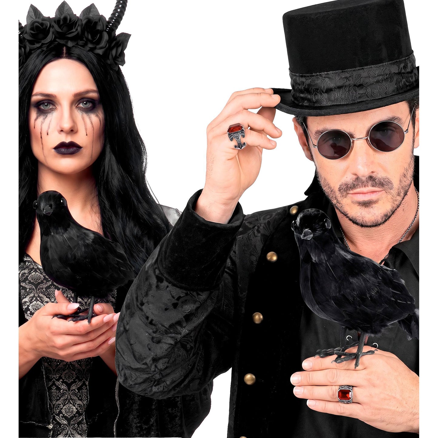 Widmann schwarze Federkrähe Dekorationsfigur 30 cm für Halloween – Seitenansicht