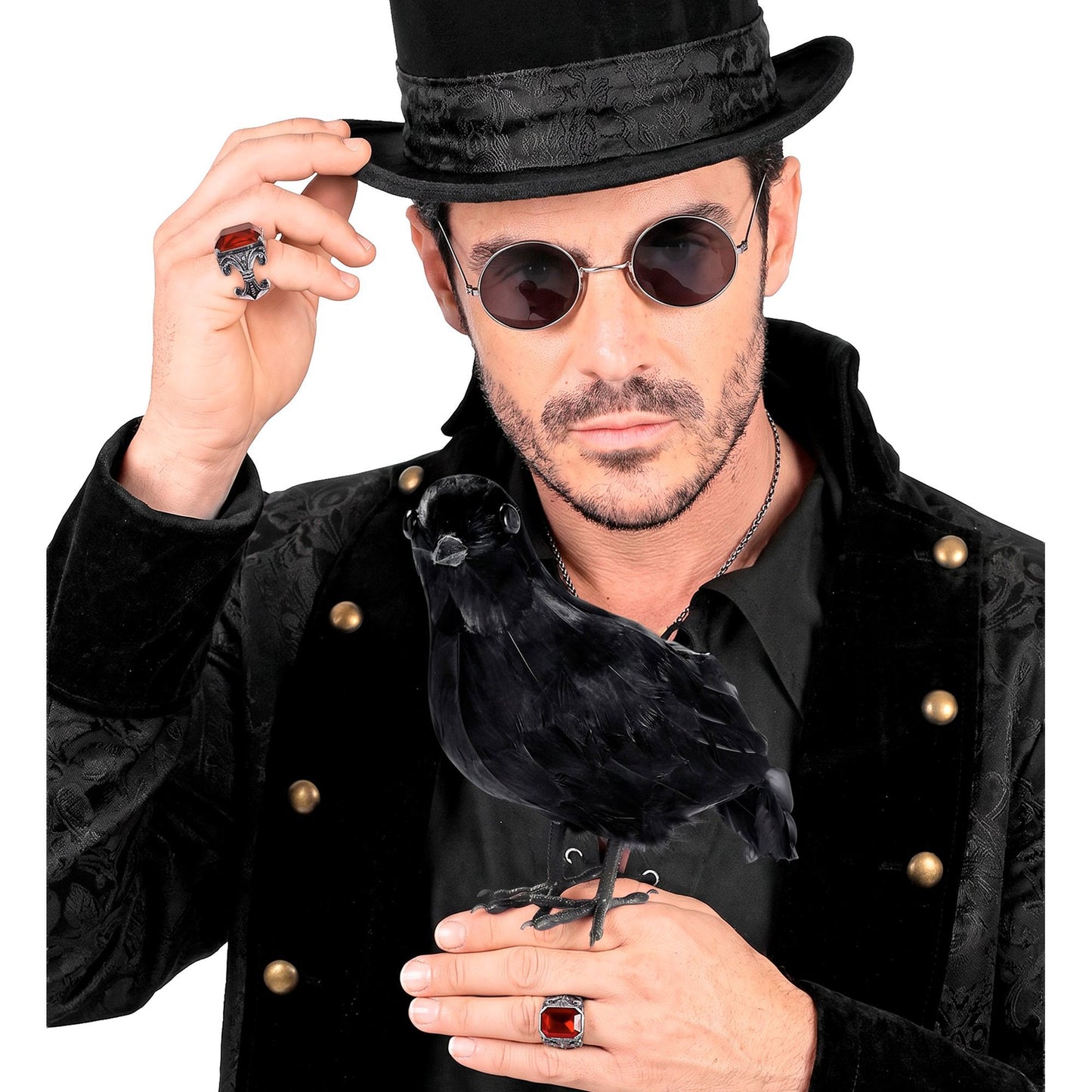 Widmann schwarze Federkrähe Dekorationsfigur 30 cm für Halloween – Rückansicht