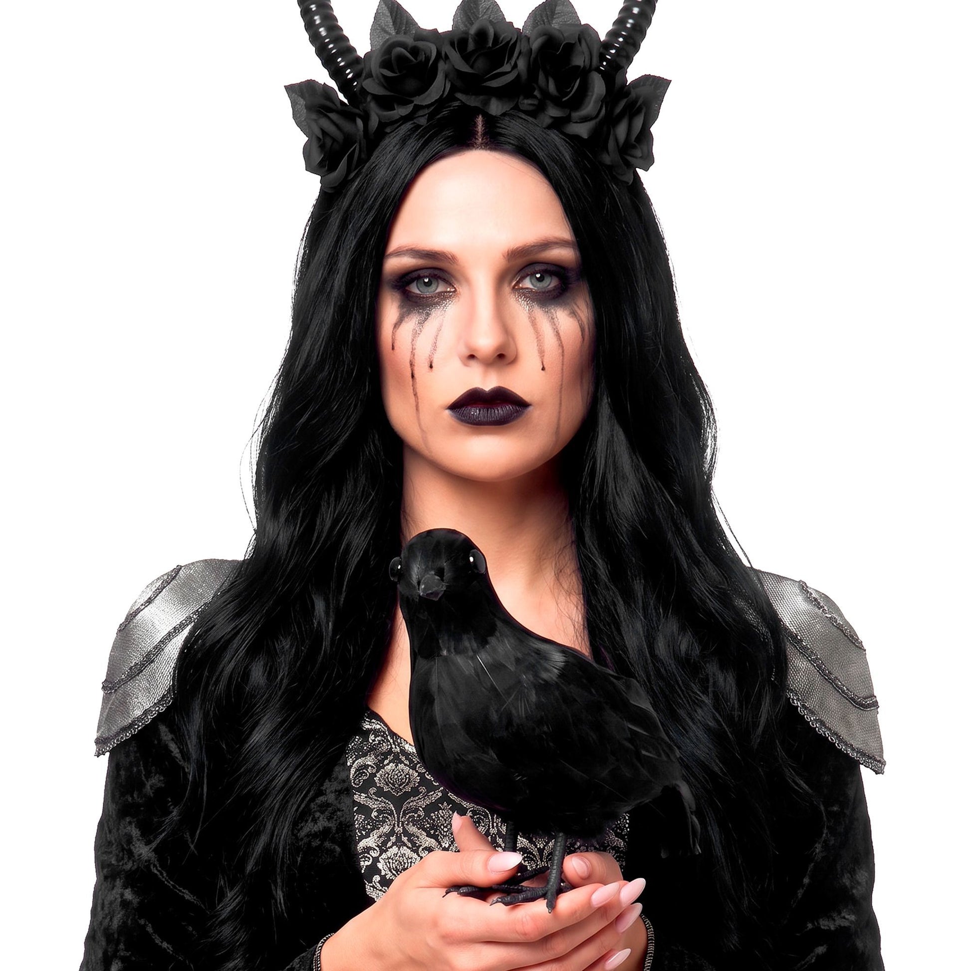 Widmann schwarze Federkrähe Dekorationsfigur 30 cm für Halloween – Anwendungsansicht