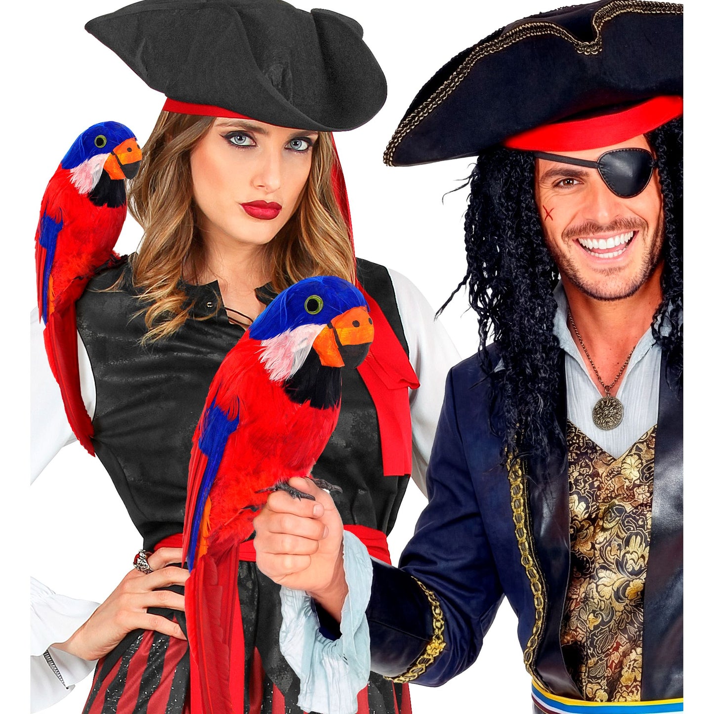 Roter Papagei mit Federn 40 cm – Dekofigur für Fasnacht und Mottoparty