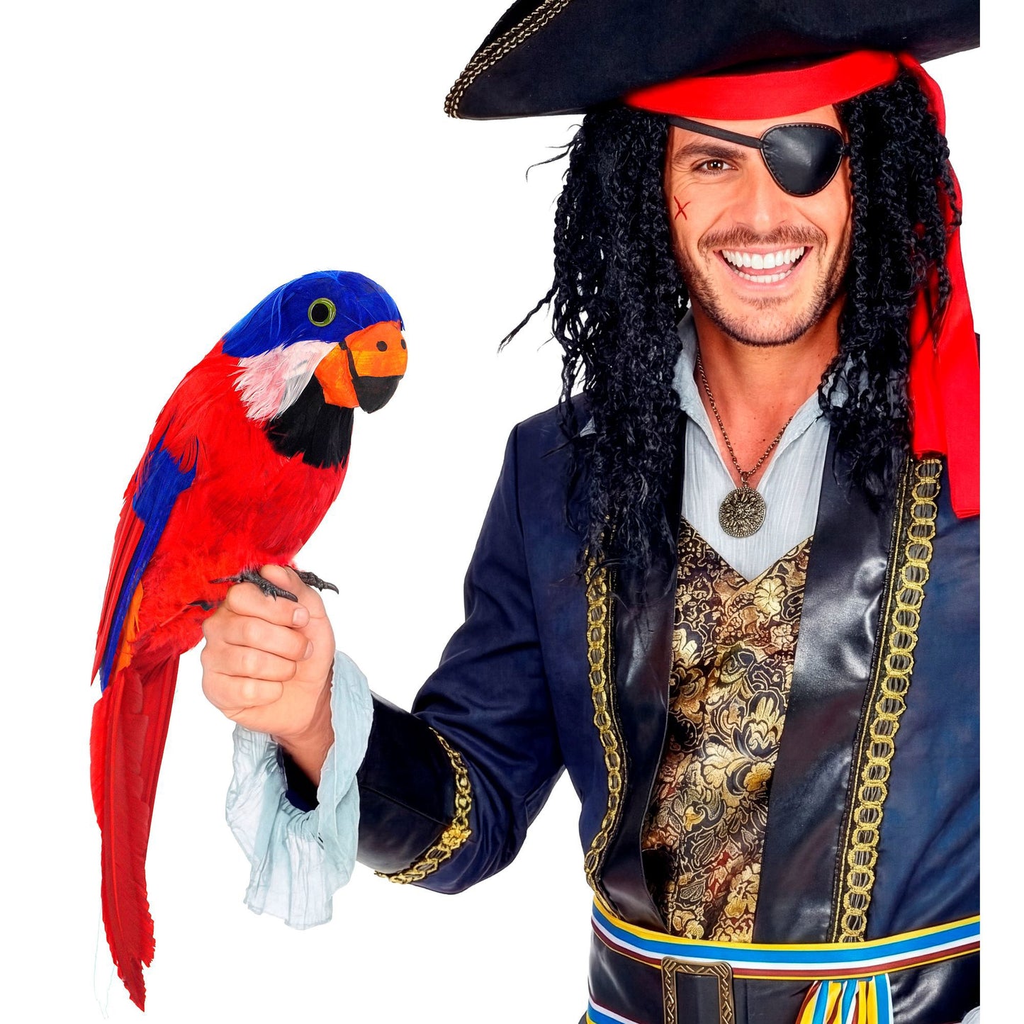 Roter Papagei mit Federn 40 cm – Dekofigur für Fasnacht und Mottoparty