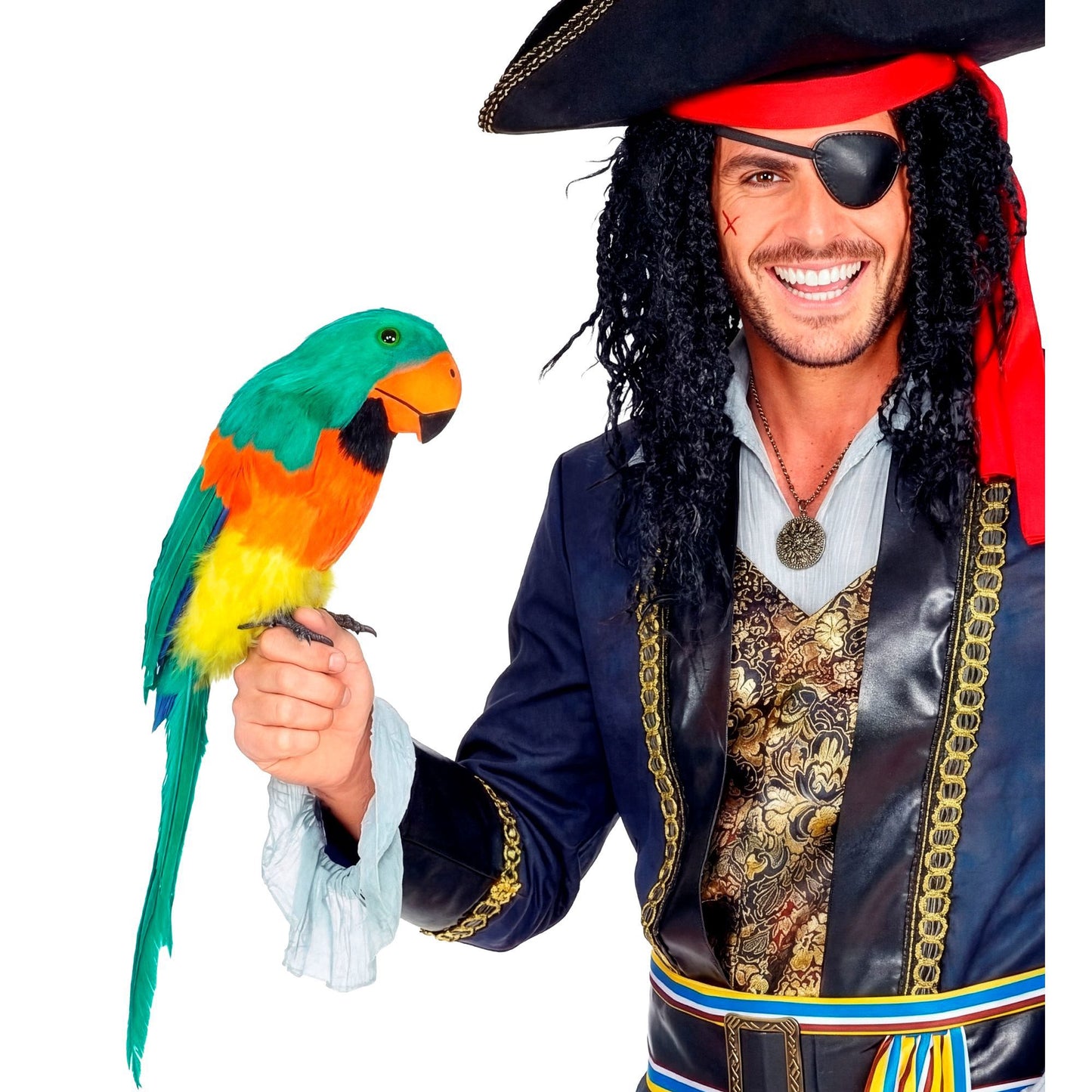 Grüner Papagei mit Federn 40 cm – Deko und Kostümzubehör für Fasnacht & Mottoparty