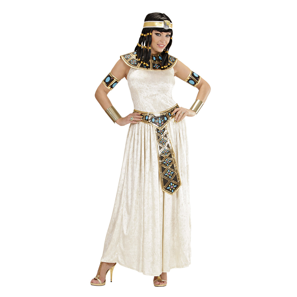 Ägyptische Königin Kostüm von Widmann mit Kleid Halsband Gürtel und Armbändern – Produktansicht