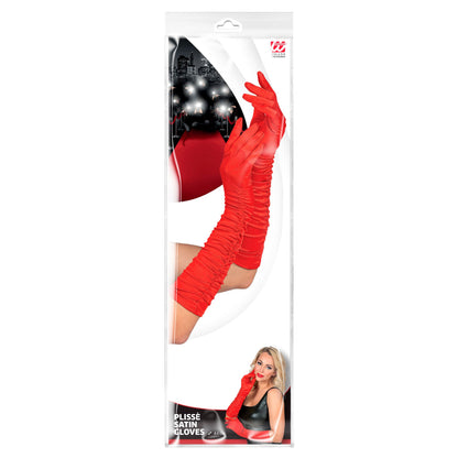 "GERAFFTE ROTE SATIN HANDSCHUHE IN ELASTHAN" 44 cm
