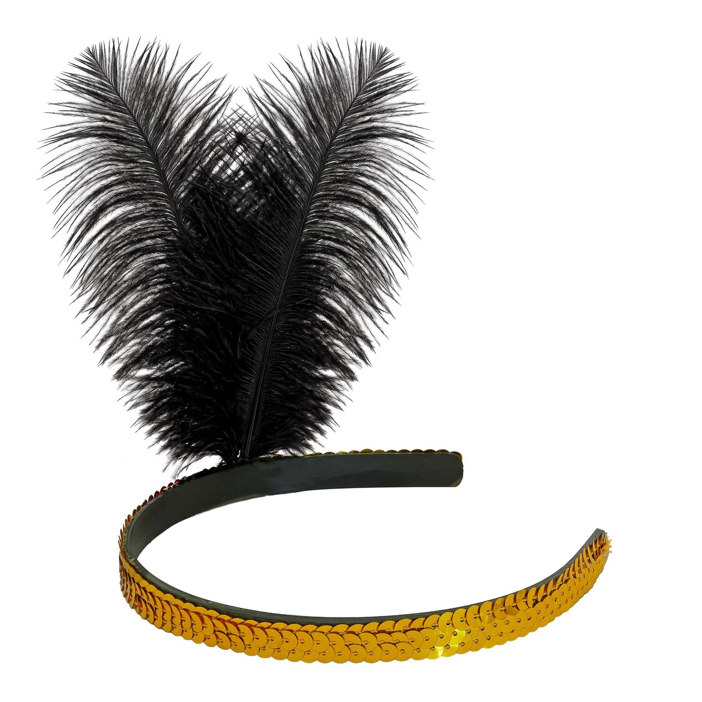 Golden schimmerndes Stirnband mit Pailletten & Federn – 25 cm elegant