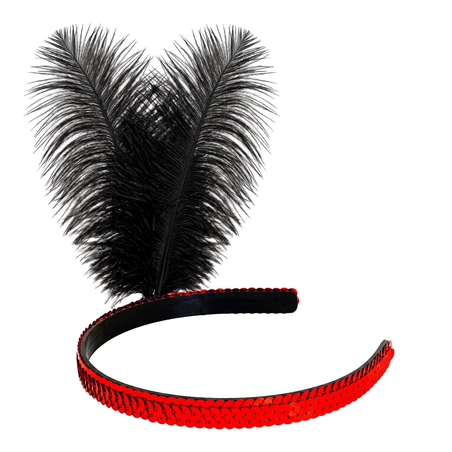 Rotes Pailletten-Stirnband mit 2 Federn – Glänzendes Festaccessoire 25 cm