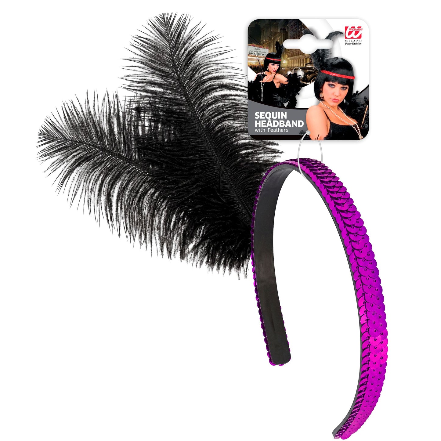 Pinkes Pailletten-Stirnband mit Federn – Glamouröses Accessoire für Fasnacht & Mottoparty