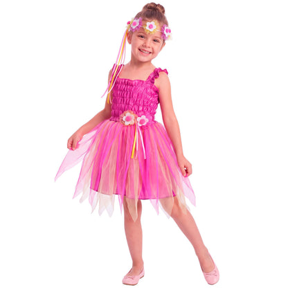 Widmann Ballerina-Fee-Kostüm für Kinder mit Kleid und Blumen-Haarreif in Hellblau oder Rosa – Detailansicht