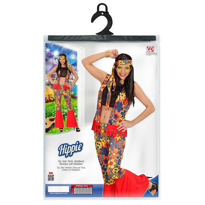 "HIPPIE FRAU" (Top, Weste, Hose, Kopftuch, Kette mit Medaillon)