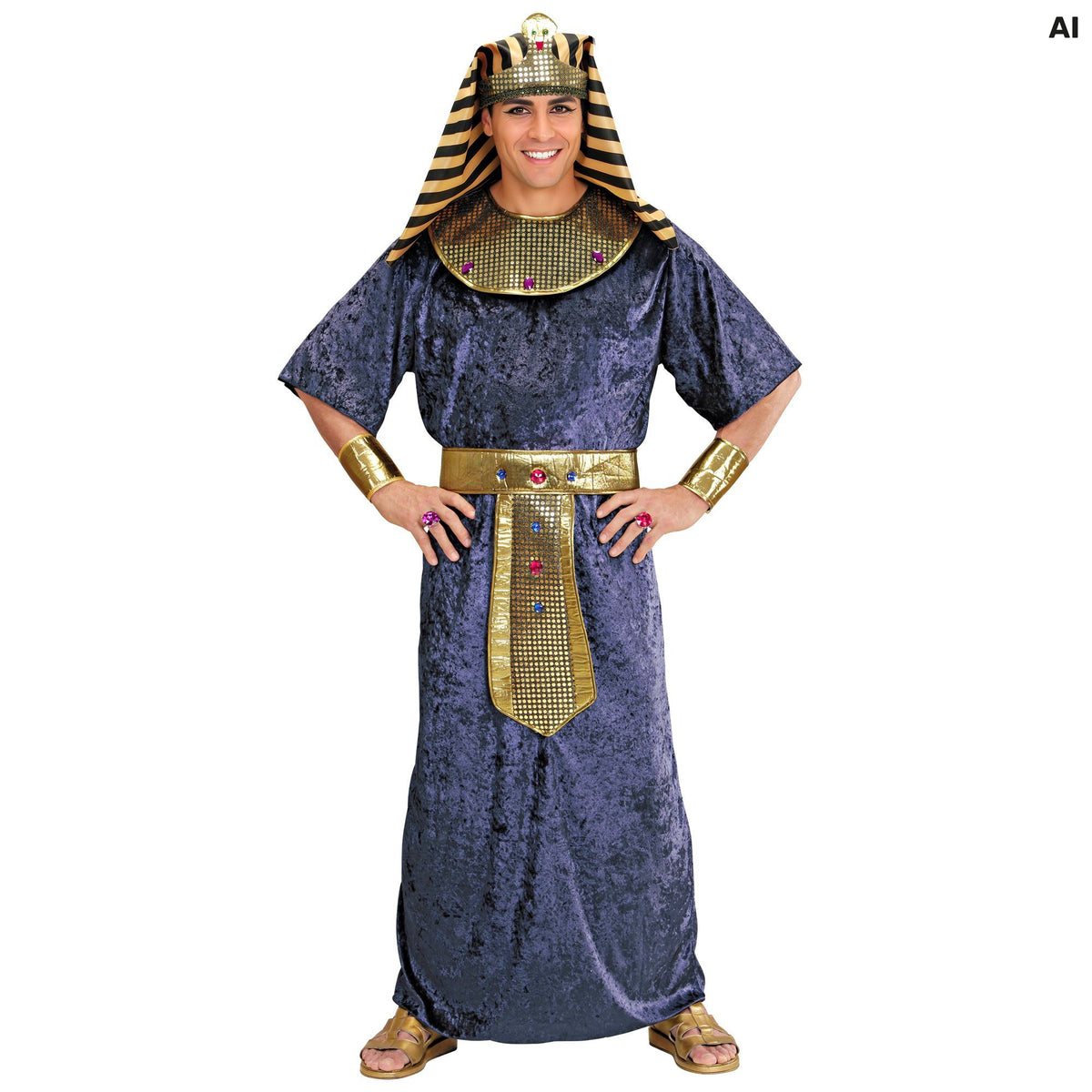 "TUTANKHAMEN" (Tunika, Halsband und Gürtel mit Edelsteinen, Armbänder, Kopfbedeckung)