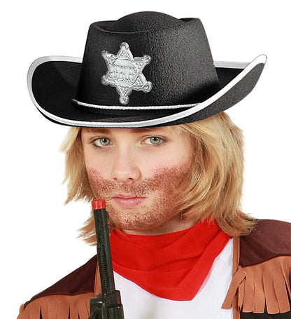 "SCHWARZER COWBOYHUT MIT SHERIFFSTERN" Kindergröße