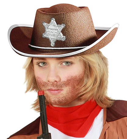 Brauner Cowboyhut mit Sheriffstern für Kinder von Widmann – Seitenansicht