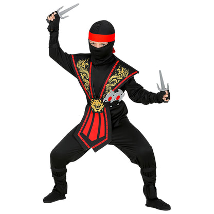 Rotes Widmann Ninja-Kostüm für Kinder mit Waffenset – Rückansicht