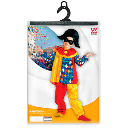 Widmann Harlekin-Kinderkostüm mit Mantel, Hose, Hut und Maske – Detailansicht