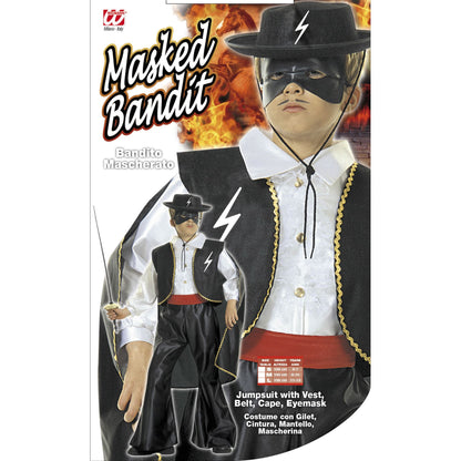 "MASKIERTER BANDIT" (Kostüm mit Weste, Gürtel, Umhang, Maske)